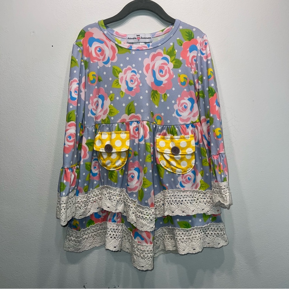 Adorable Sweetness Girls Ruffle Dress Size 5 Pastel Floral Multicolor Boho